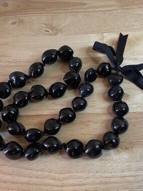Hawaiian Kukui Nut Lei Necklace Black Polished 34" State Tree Nuts